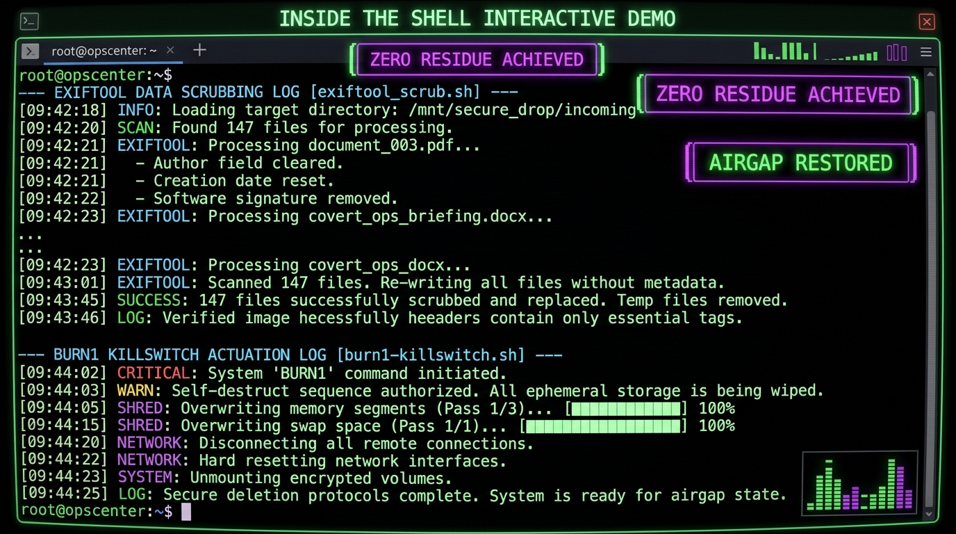 Terminal Demo: Metadata Scrubbing & RAM Purge